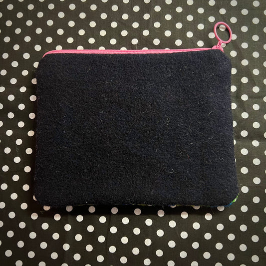 Handgjord unik börs ” längtan till våren” petrol 13x16,5cm