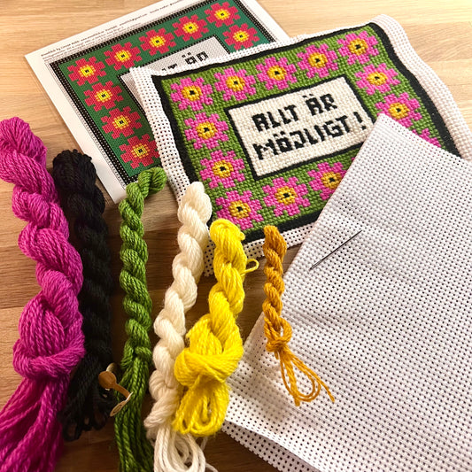 Textbroderikit med ullgarn, ”allt är möjligt” 20,5x17cm