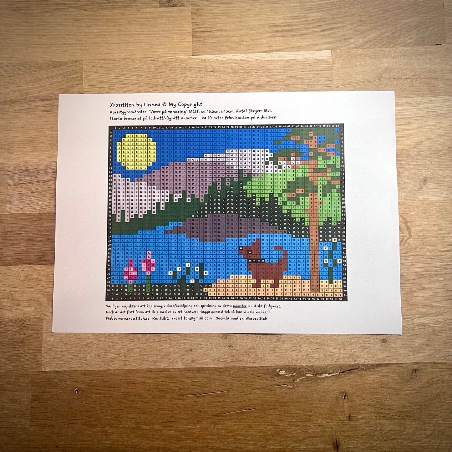 Mönster - ”vovve på vandring” 13x16,5cm