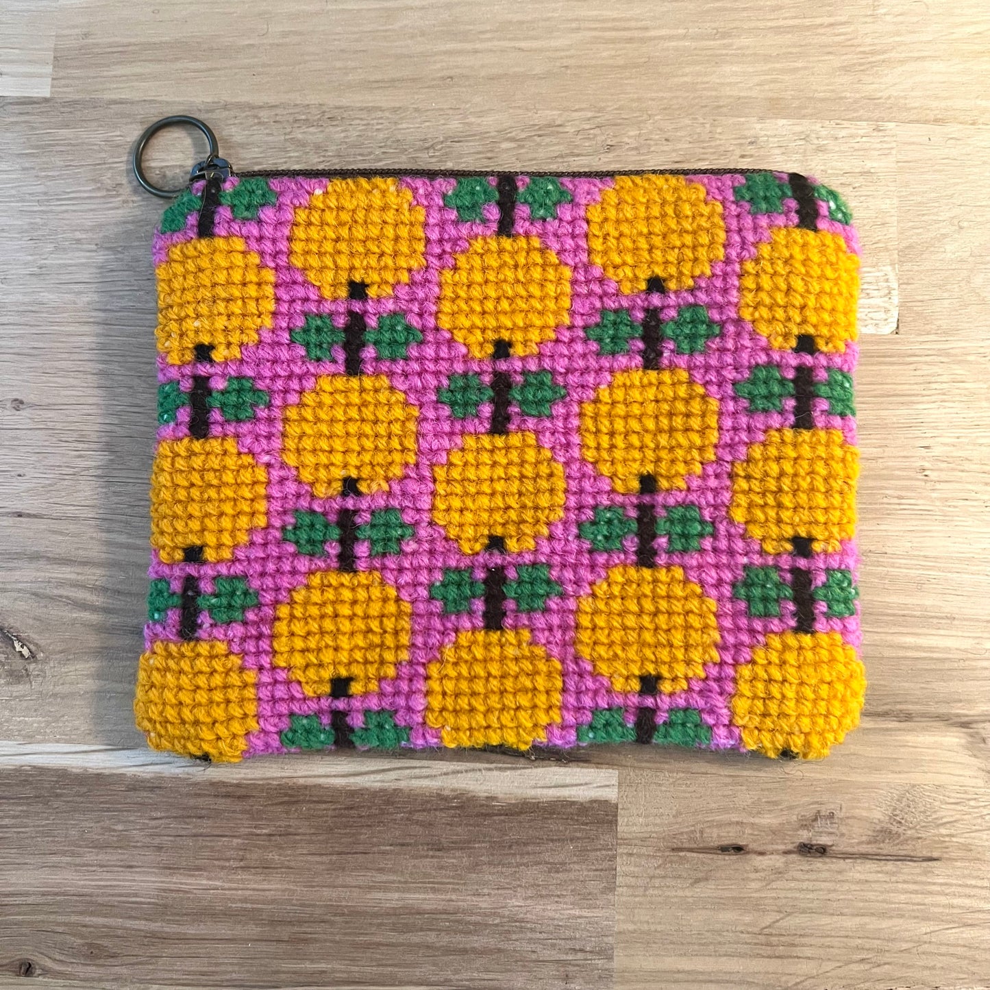 Handgjord unik börs ”apelsinträdgård” rosa, 12x14cm