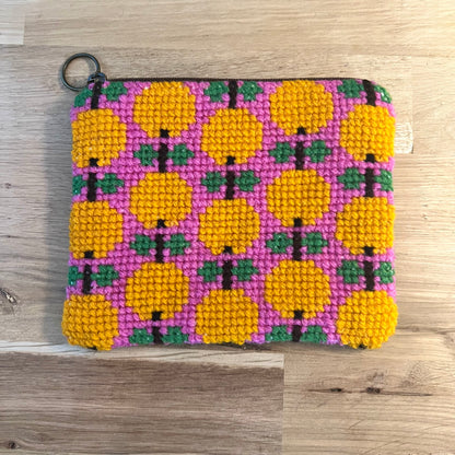 Handgjord unik börs ”apelsinträdgård” rosa, 12x14cm