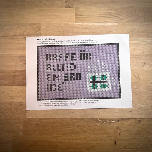 Mönster pdf ”kaffe är alltid en bra idé ” 11x16cm