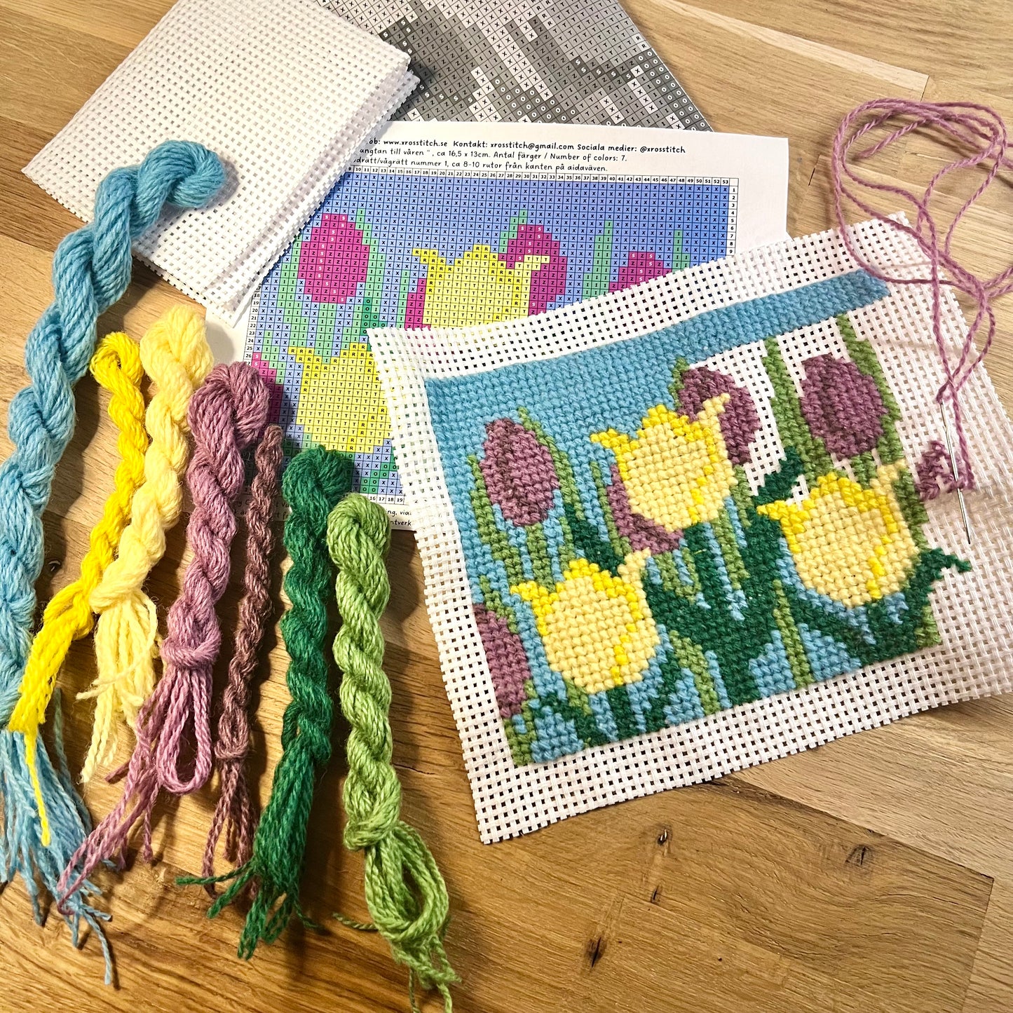 Broderikit med ullgarn ”längtan till våren” 13x17cm