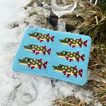 Handgjord unik börs, ”gäddgänget” ljusblå 15x10,5cm