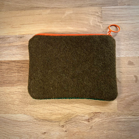 Handgjord unik börs, älg i skymningen, orange 14x10,5cm