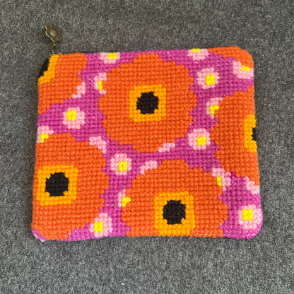 Handgjord unik börs, blommor & bär rosa/orange 13,5x15,5cm
