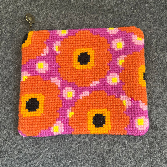 Handgjord unik börs, blommor & bär rosa/orange 13,5x15,5cm