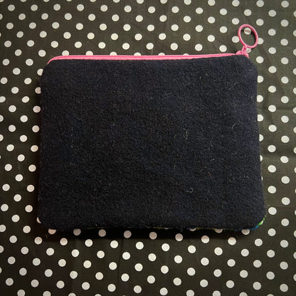 Handgjord unik börs ” längtan till våren” petrol 13x16,5cm