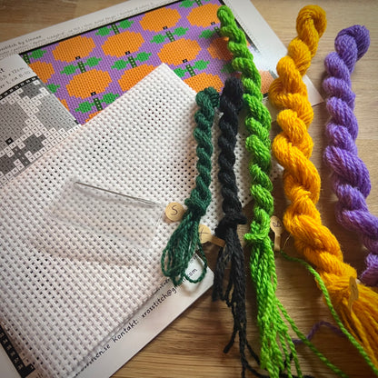 Broderikit med ullgarn ” apelsin trädgård ”