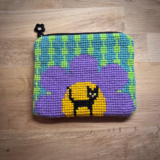 Handgjord unik börs, retrokatten lila/grön