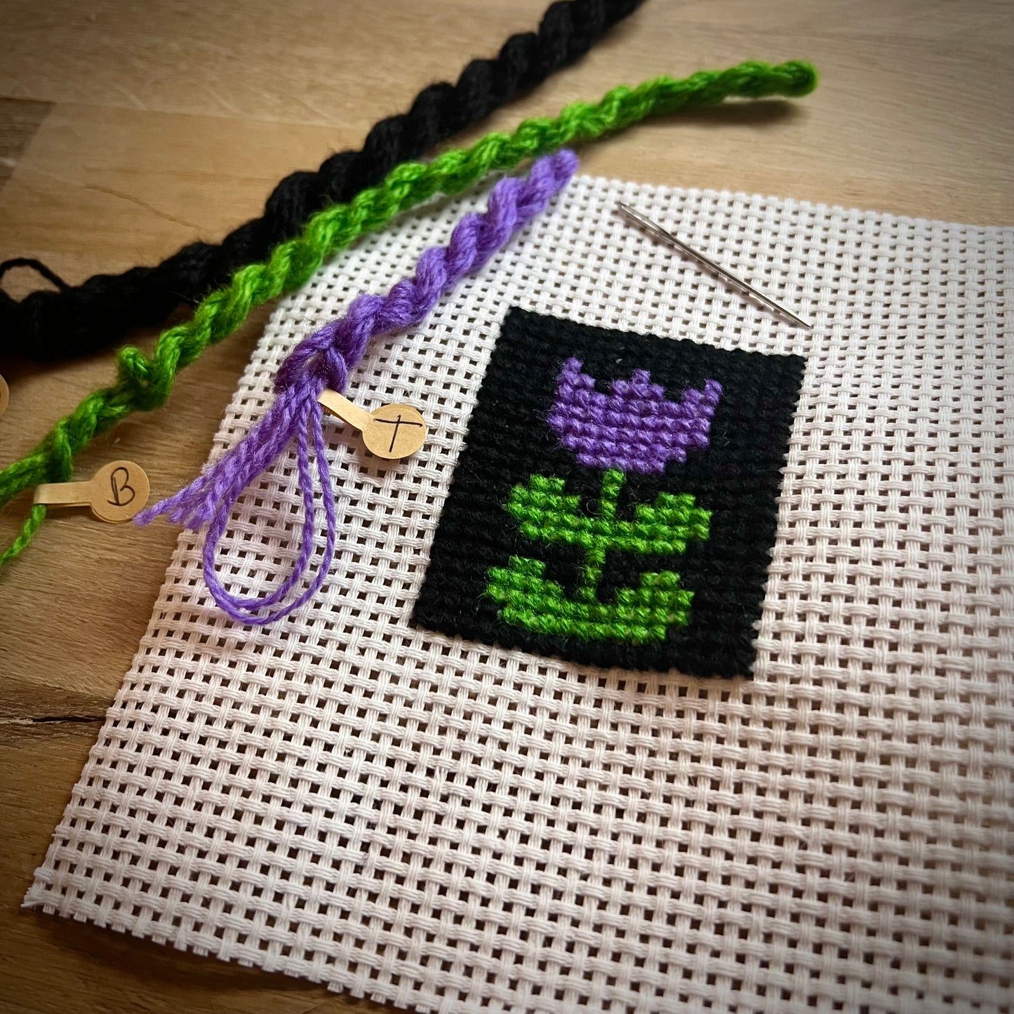 Broderikit med ullgarn, 3st småbroderier, för barn & nybörjare