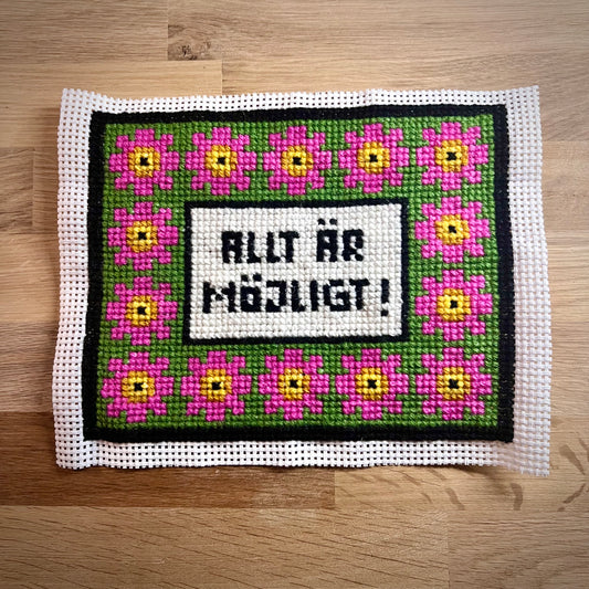 Textbroderikit med ullgarn, ”allt är möjligt” 20,5x17cm