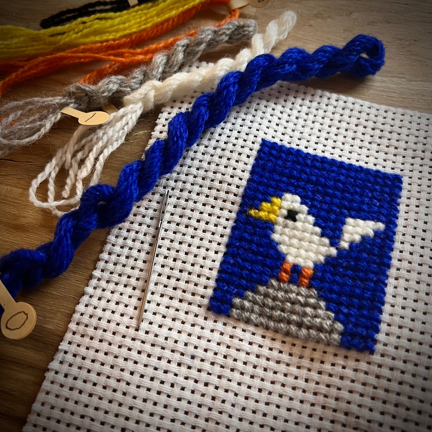 Broderikit med ullgarn, 3st småbroderier, för barn & nybörjare