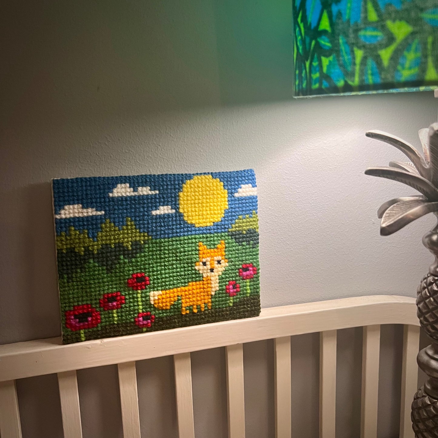 Broderikit med ullgarn ”räv på vallmofält”