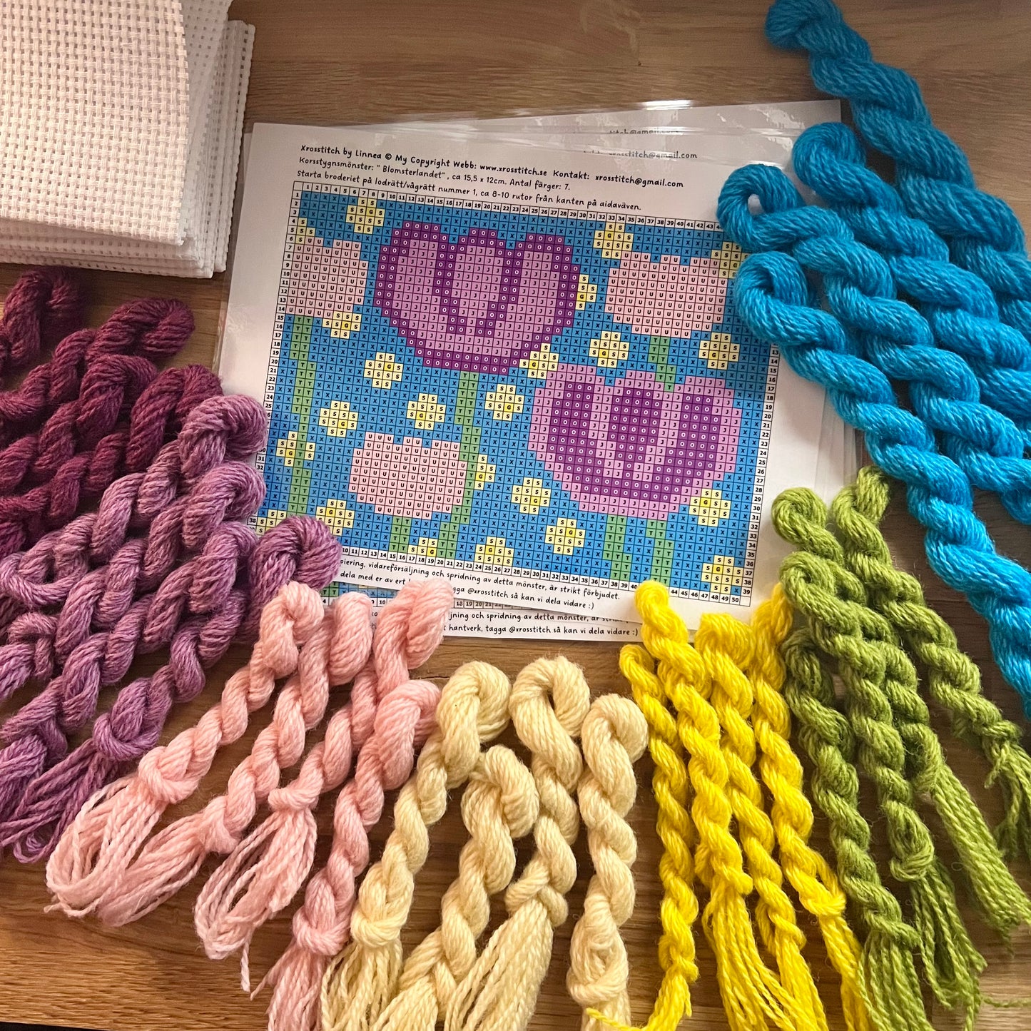 Broderikit med ullgarn ” blomsterlandet ” 15,5x12cm