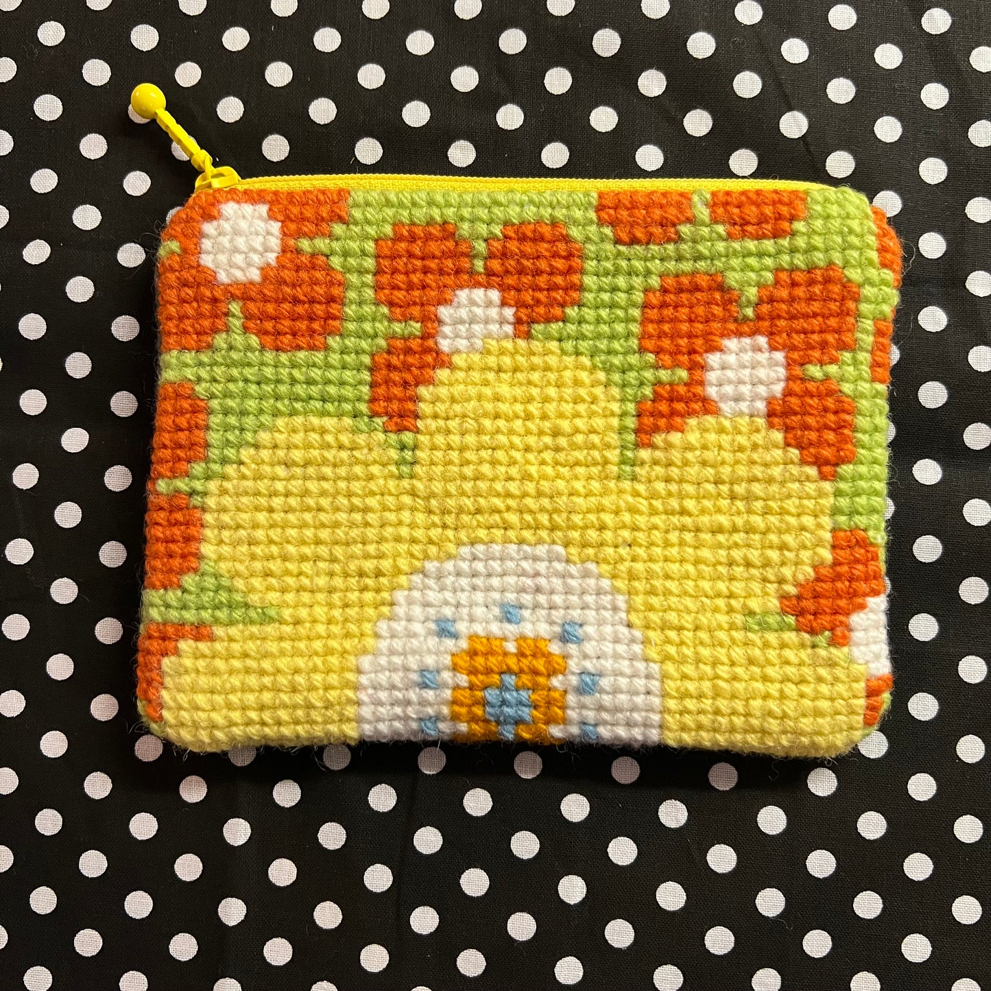 Handgjord unik börs, retro blomma orange 11x14,5cm