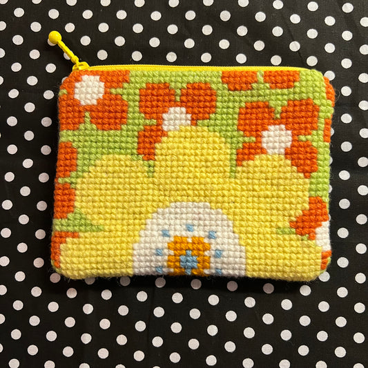 Handgjord unik börs, retro blomma orange 11x14,5cm