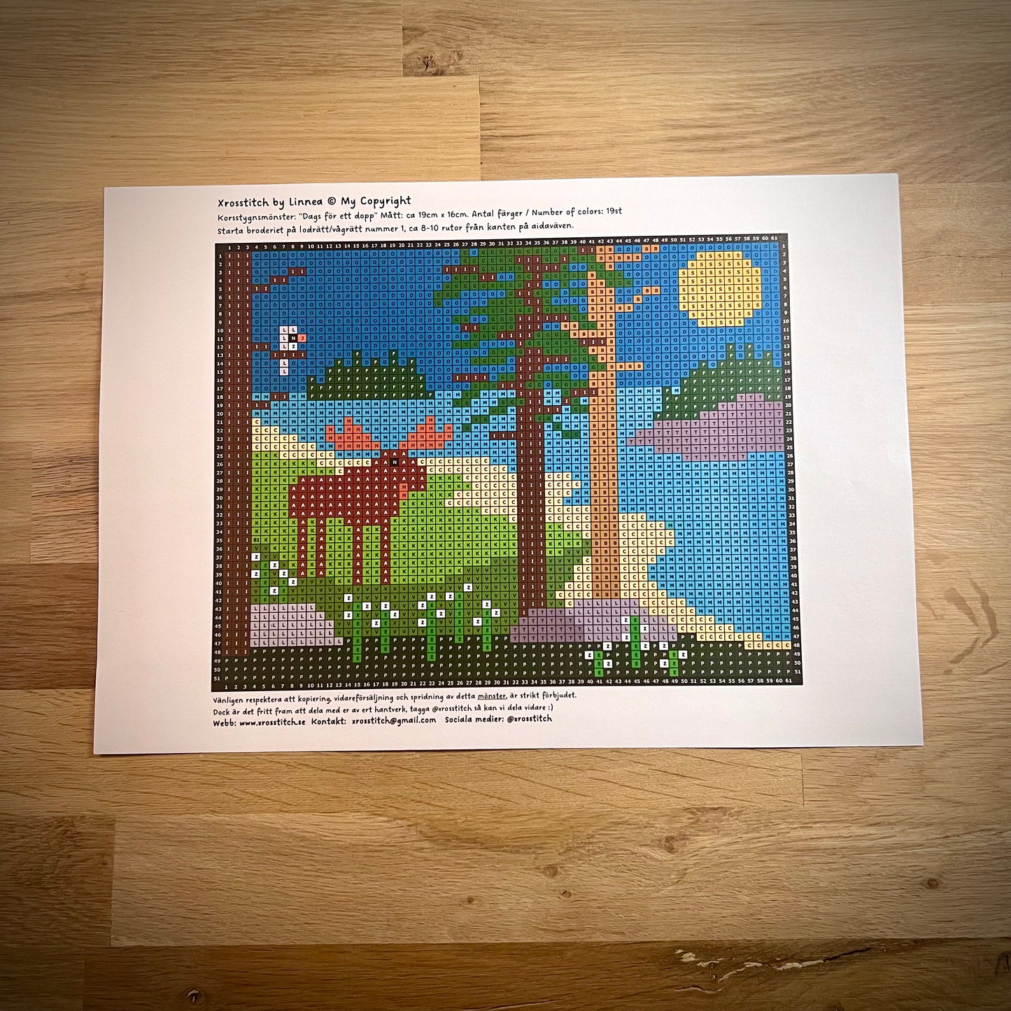 Mönster - ”dags för ett dopp” 16x19cm