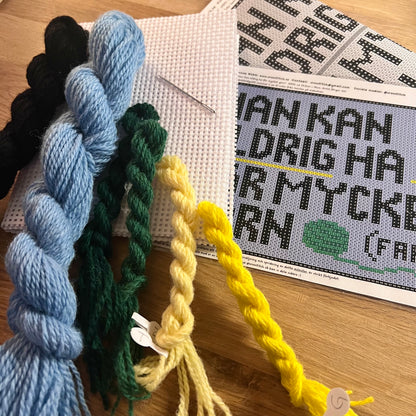 Broderikit med ullgarn ”man kan aldrig ha för mycket garn” 25x18cm