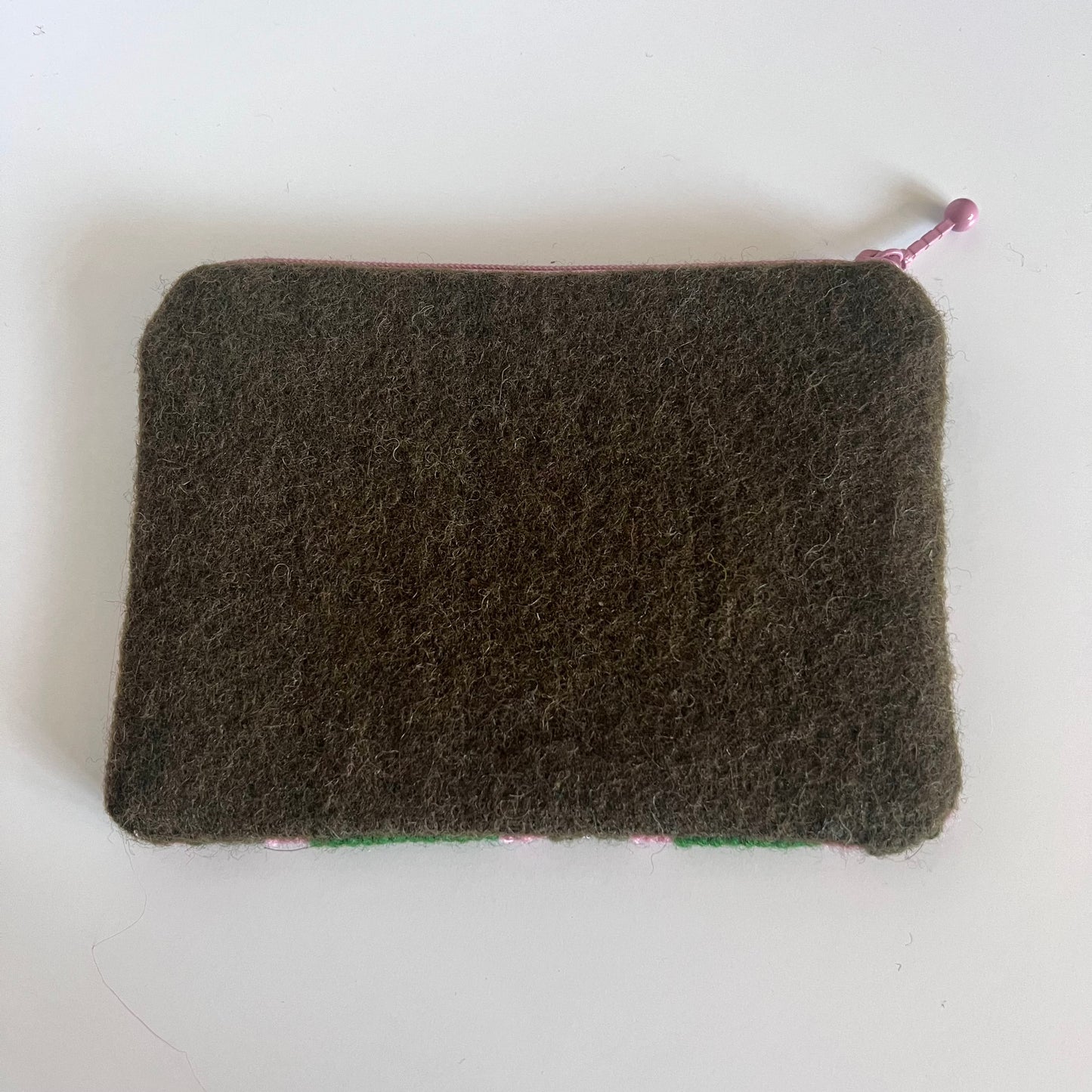 Handgjord unik börs, retro blomma grön/rosa