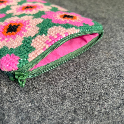 Mobil och glasögonfodral kit ”sommarblom” grön/rosa 12x20cm