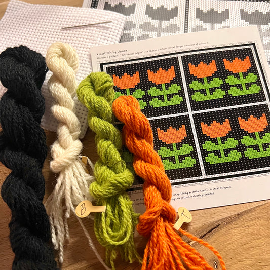 Broderikit med ullgarn ” retrokakel tulpaner ”