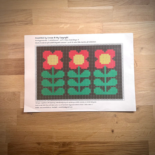 Mönster - ”3 retroblommor” 11,5x17cm