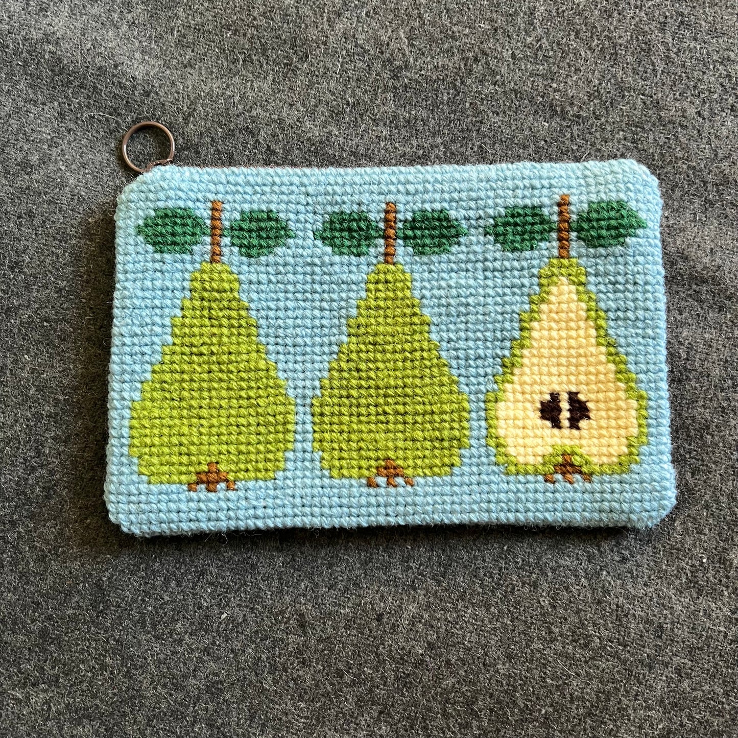 Handgjord unik börs, piron päron i retrostil,ljusblå , 13x19cm