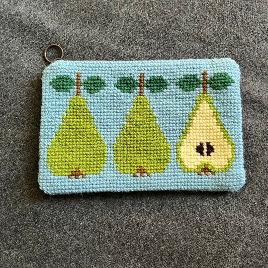 Handgjord unik börs, piron päron i retrostil,ljusblå , 13x19cm