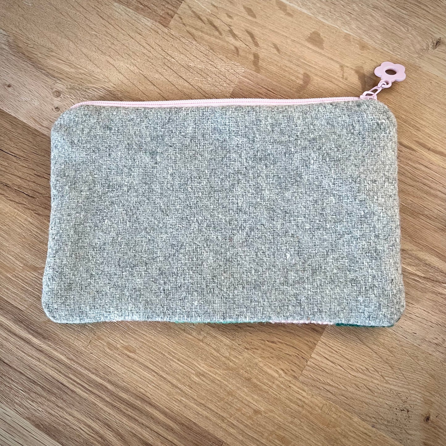 Handgjord unik börs, ”alla hjärtans dag” rosa/grön/gul 18,5x12cm