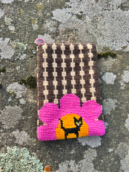 Mobil och glasögonfodral kit ”retrokatten” rosa/brun 13x20cm