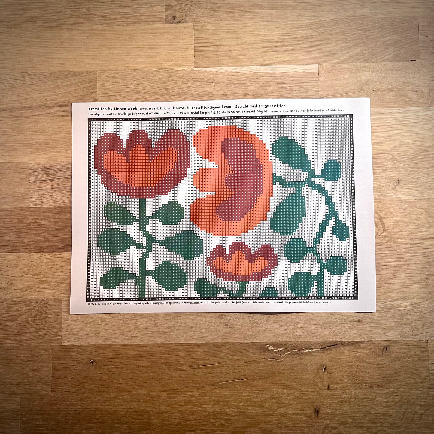 Mönster -  ”snirkliga tulpaner,stor” ca 18,5x25,5cm