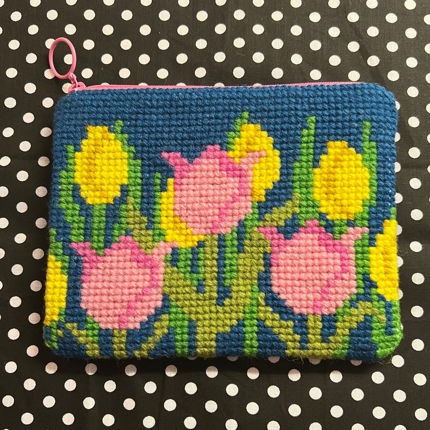 Handgjord unik börs ” längtan till våren” petrol 13x16,5cm