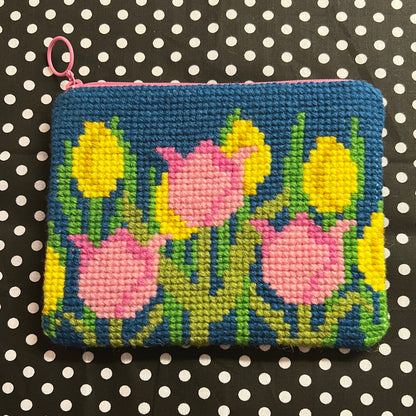 Handgjord unik börs ” längtan till våren” petrol 13x16,5cm