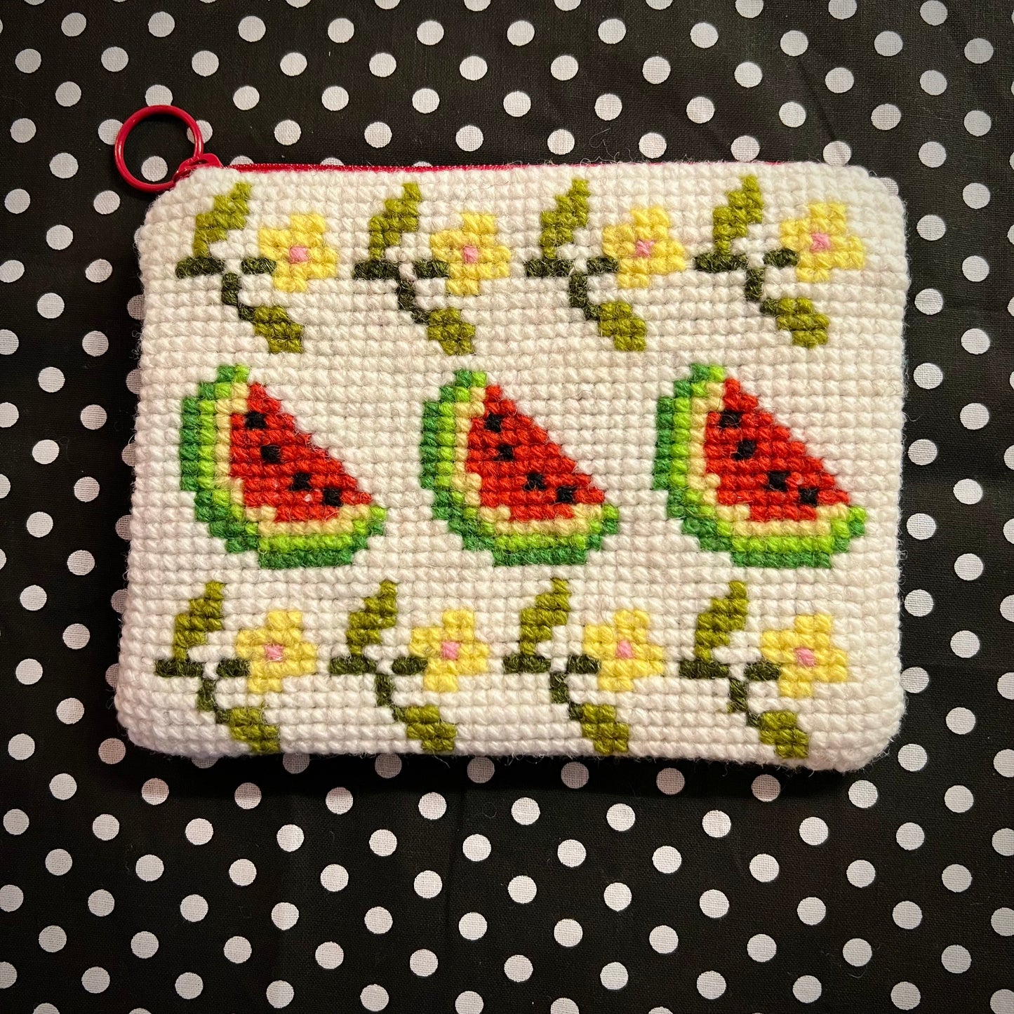 Handgjord unik börs, ”vattenmelon” vit, 12x15cm
