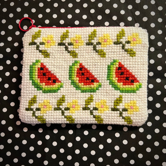 Handgjord unik börs, ”vattenmelon” vit, 12x15cm