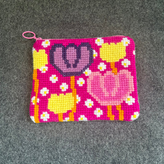 Handgjord unik börs, blomsterlandet rosa/gul 12x15cm