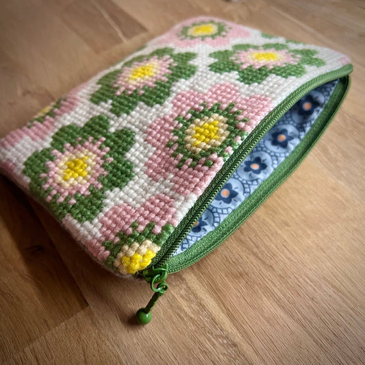 Handgjord unik börs, sommarblom orange/röd