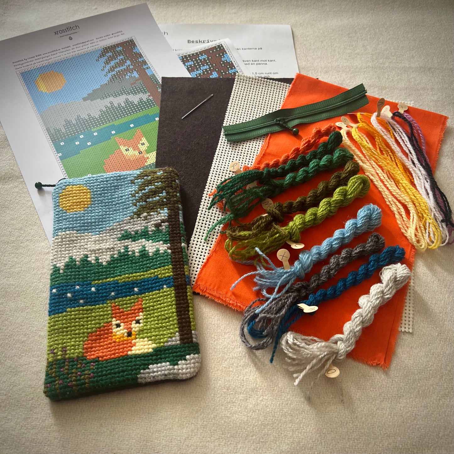 Mobil och glasögonfodral kit ”Vildmarken, där älven glittrar” ca 12x20cm
