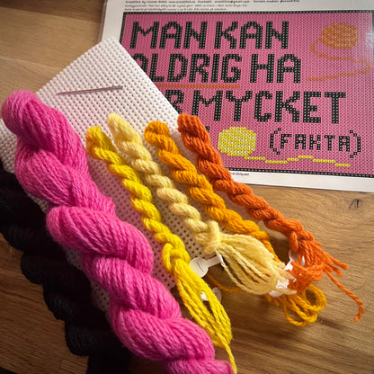 Broderikit med ullgarn ”man kan aldrig ha för mycket garn” 25x18cm