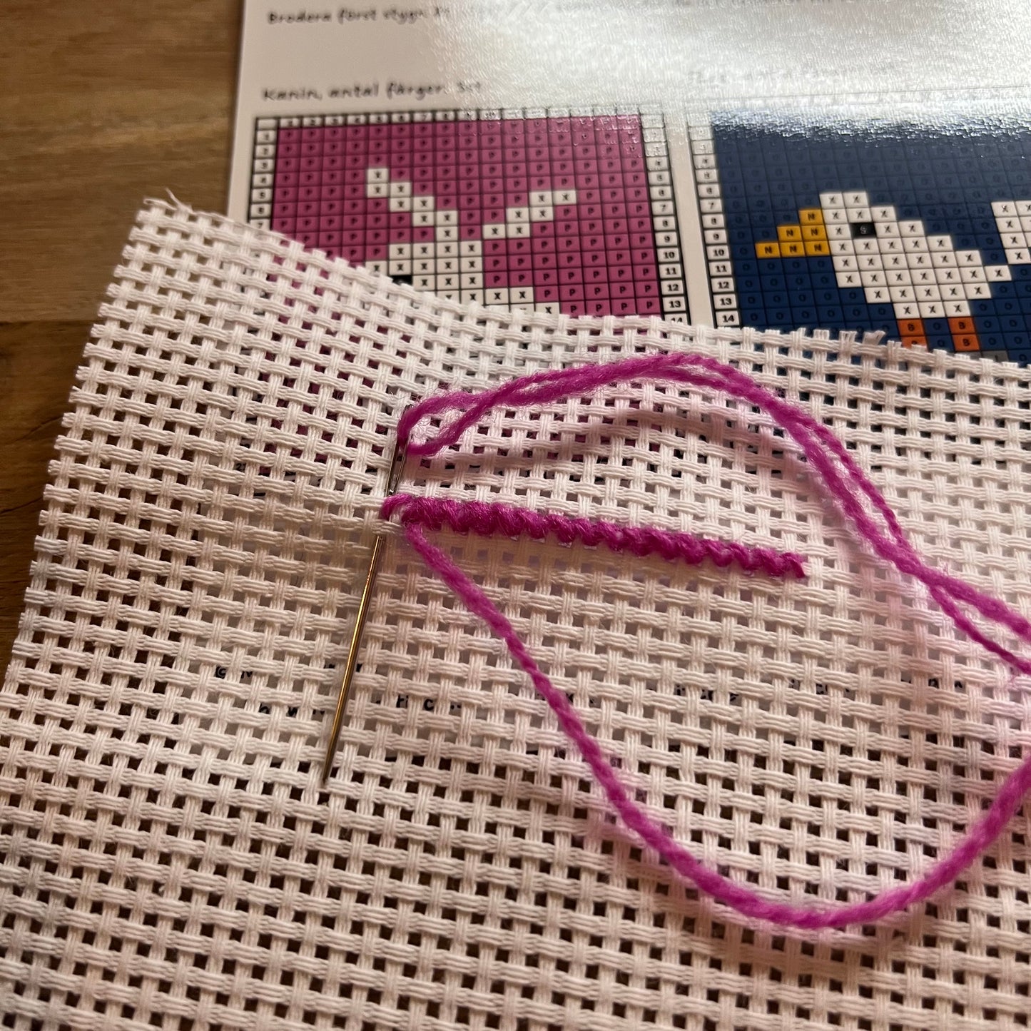 Broderikit med ullgarn, 3st småbroderier, för barn & nybörjare