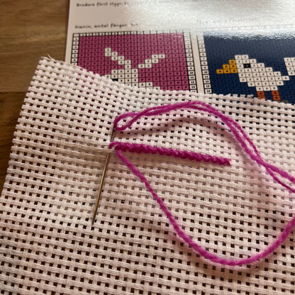 Broderikit med ullgarn, 3st småbroderier, för barn & nybörjare