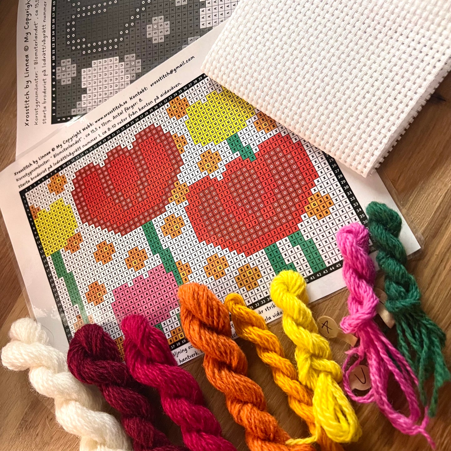 Broderikit med ullgarn ” blomsterlandet ” 15,5x12cm