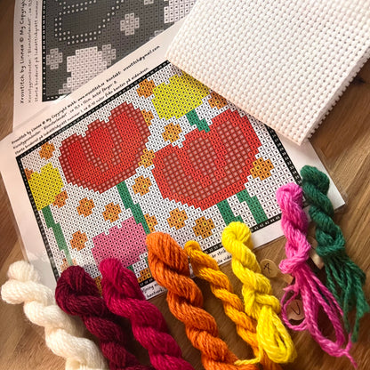 Broderikit med ullgarn ” blomsterlandet ” 15,5x12cm