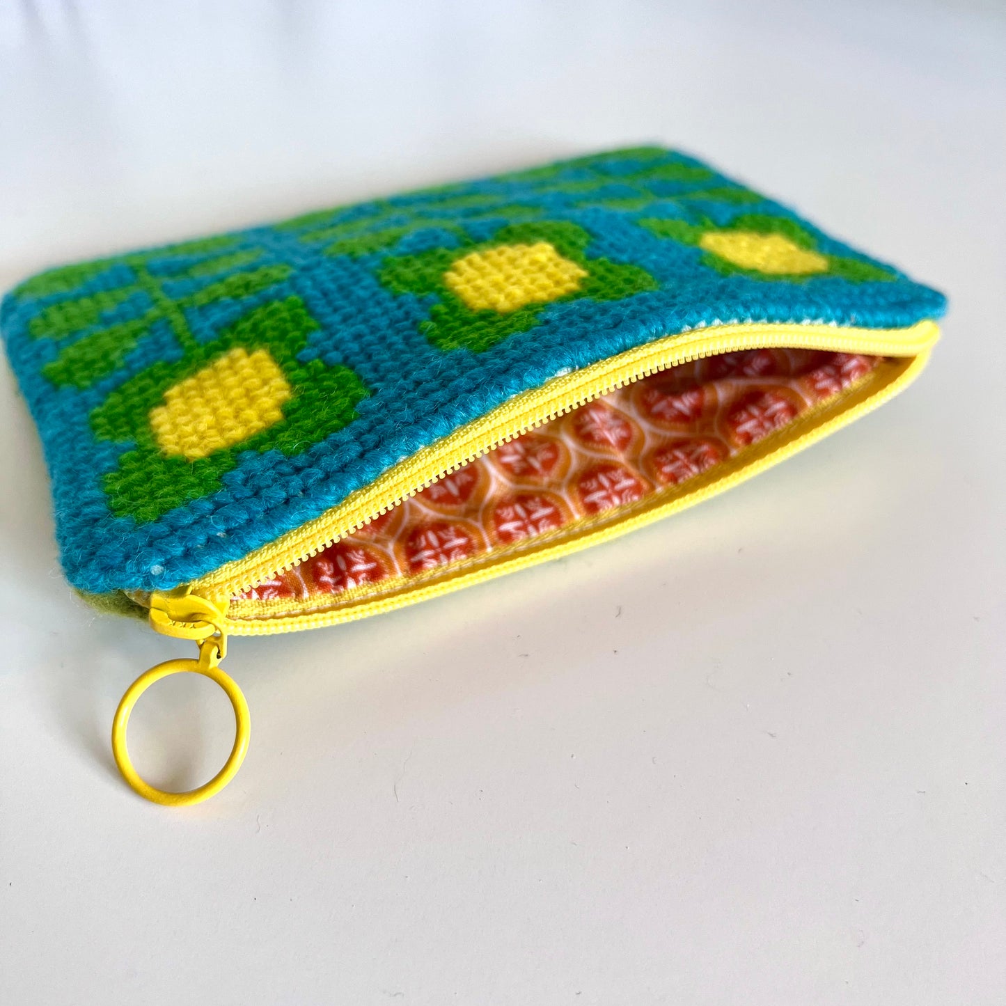 Handgjord unik börs, retro blomster grön/turkos