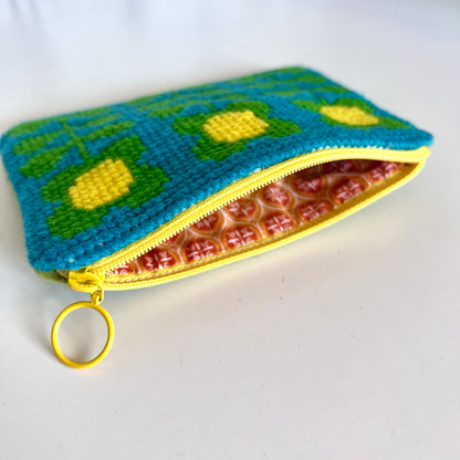Handgjord unik börs, retro blomster grön/turkos