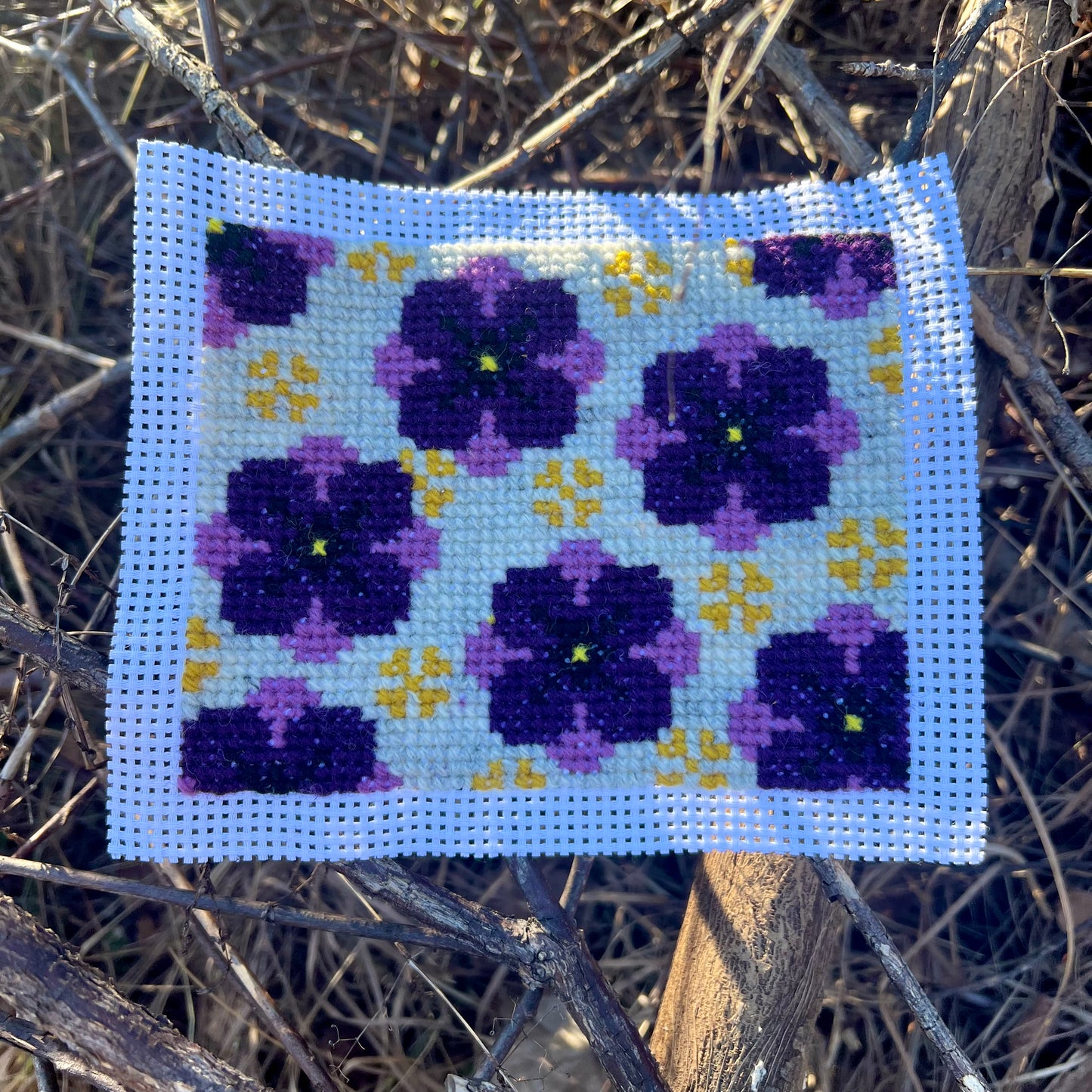 Broderikit med ullgarn ”Poppig Petunia” 13x15,5cm
