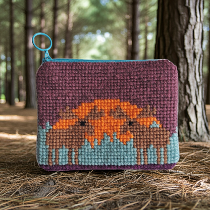 Handgjord unik börs, älgmöte i solnedgång