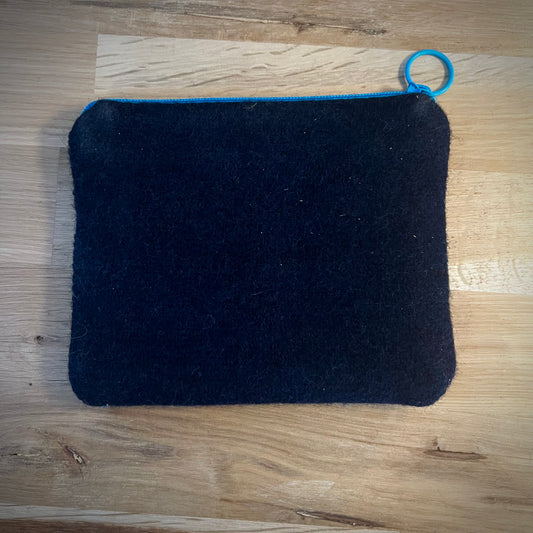 Handgjord unik börs ”retrokatten” turkos/blå/grön 12x14,5cm