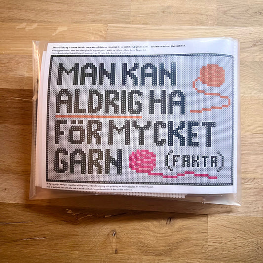 Broderikit med ullgarn ”man kan aldrig ha för mycket garn” 25x18cm